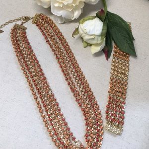 COLDWATER CREEK Coral Gold Necklace Bracelet Set